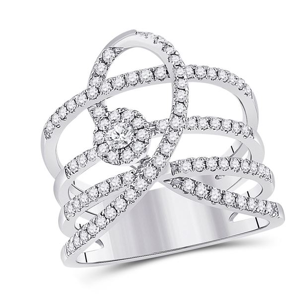 Round Diamond Spiral Strand Fashion Ring 3/4 Cttw 14KT White Gold