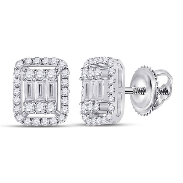 Baguette Diamond Cluster Earrings 1/2 Cttw 14KT White Gold