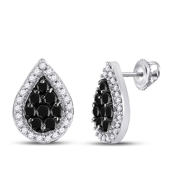 Round Black Color Enhanced Diamond Teardrop Earrings 1/2 Cttw 10KT White Gold