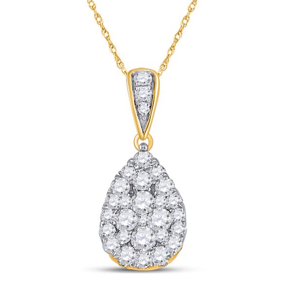 Round Diamond Teardrop Cluster Pendant 1/2 Cttw 14KT Yellow Gold