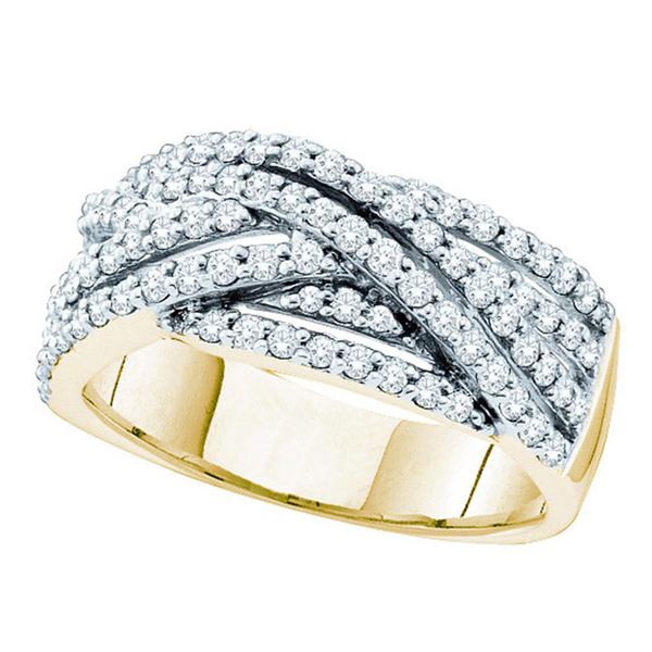 Round Diamond Crossover Band Ring 7/8 Cttw 14KT Yellow Gold