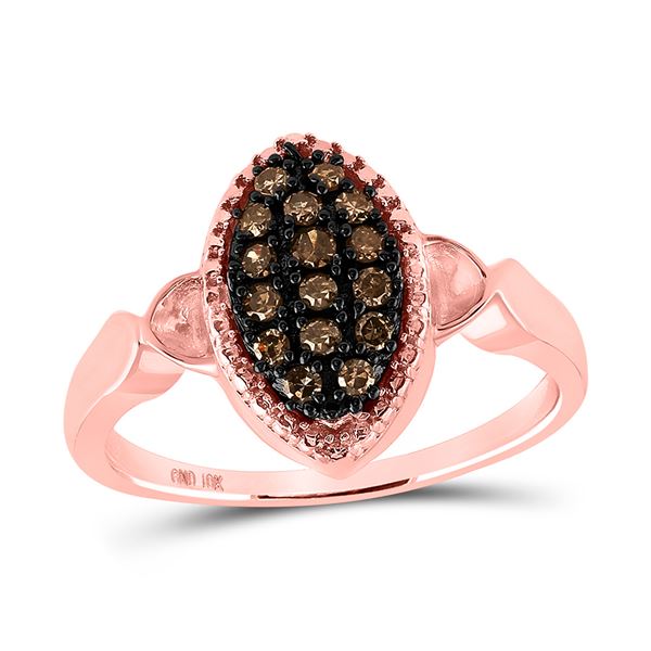 Round Brown Diamond Oval Cluster Ring 1/5 Cttw 10KT Rose Gold