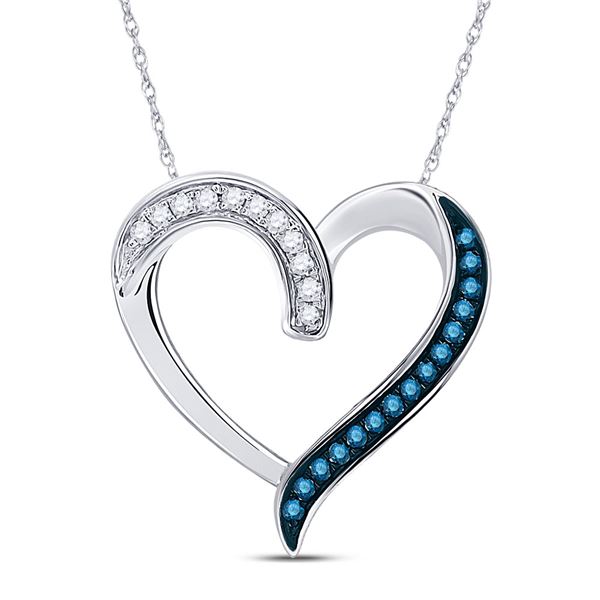 Round Blue Color Enhanced Diamond Heart Outline Pendant 1/5 Cttw 10KT White Gold