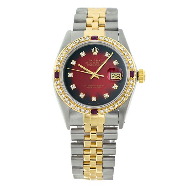 Rolex Pre-owned 36mm Mens Red Vignette Two Tone