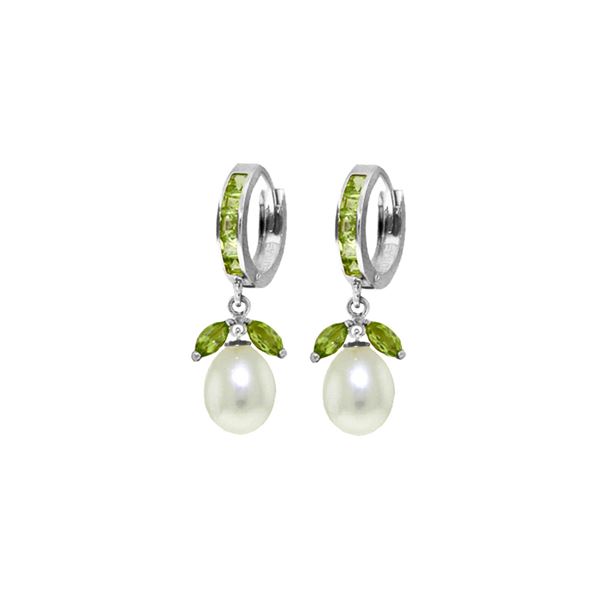 Genuine 10.30 ctw Peridot & Pearl Earrings 14KT White Gold - REF-56V7W