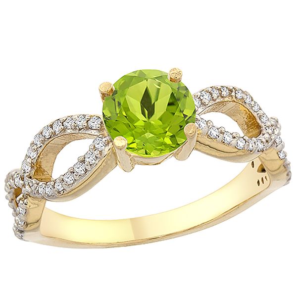 1 CTW Peridot & Diamond Ring 10K Yellow Gold - REF-49M6A