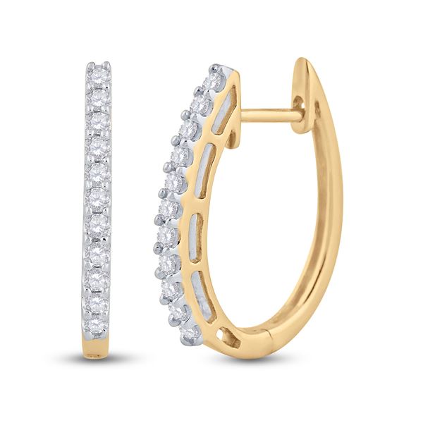 Round Diamond Hoop Earrings 1/4 Cttw 14KT Yellow Gold