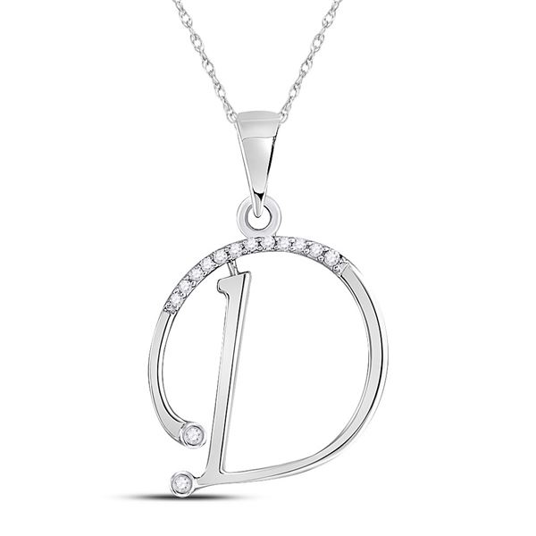 Round Diamond D Initial Letter Pendant 1/12 Cttw 10KT White Gold