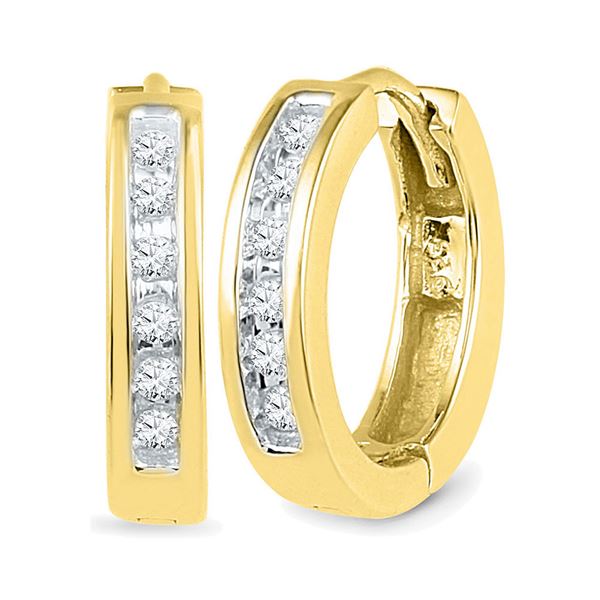 Round Diamond Hoop Earrings 1/8 Cttw 10KT Yellow Gold