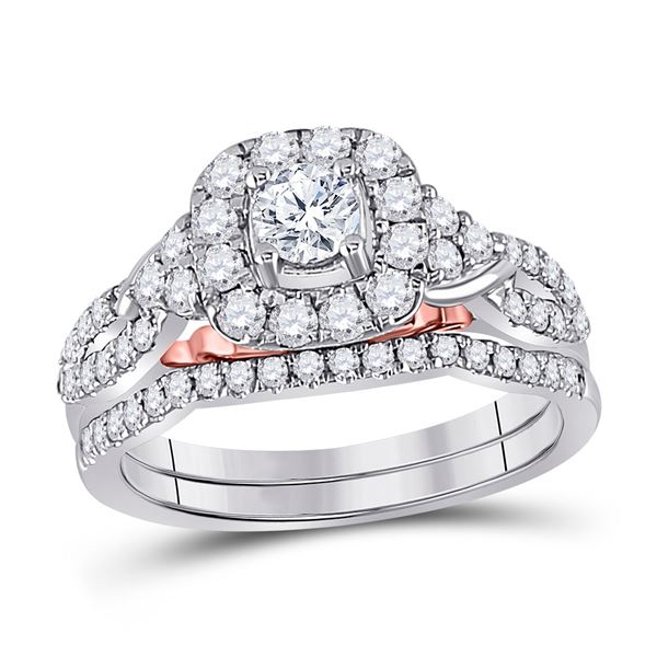 Diamond Bridal Wedding Ring Band Set 1 Cttw 14KT Two-tone Gold