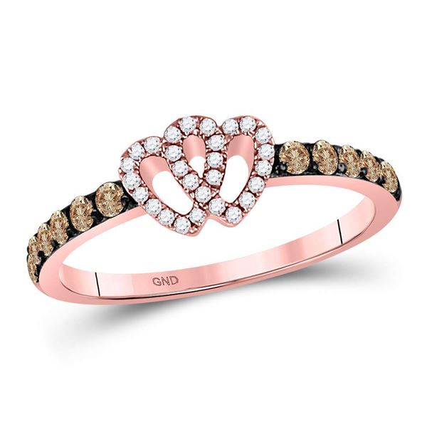 Round Brown Diamond Heart Ring 1/3 Cttw 10KT Rose Gold