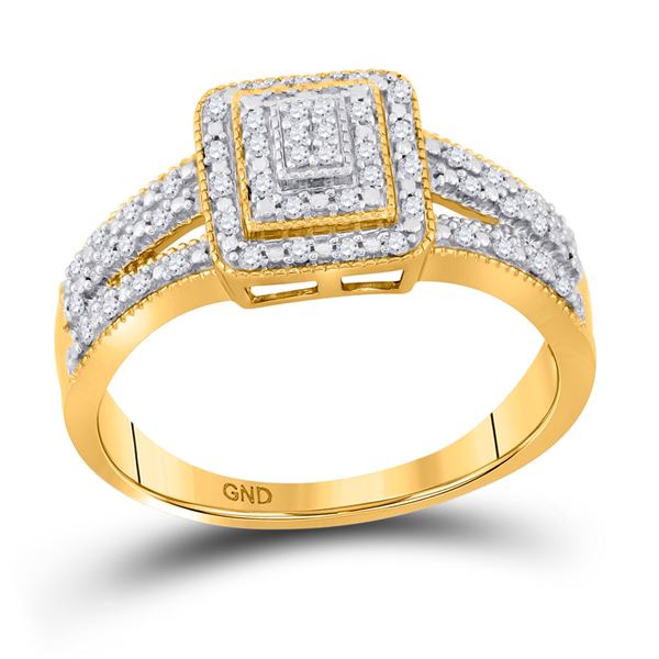 Diamond Square Cluster Bridal Wedding Engagement Ring 1/6 Cttw 10KT Yellow Gold