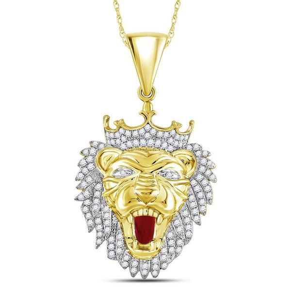 Round Diamond King Lion Crown Charm Pendant 1 Cttw 10KT Yellow Gold