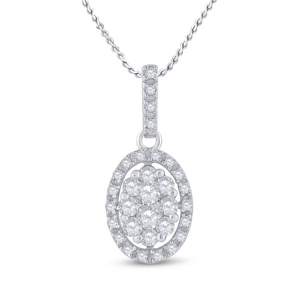 Round Diamond Oval Cluster Pendant 1/2 Cttw 14KT White Gold
