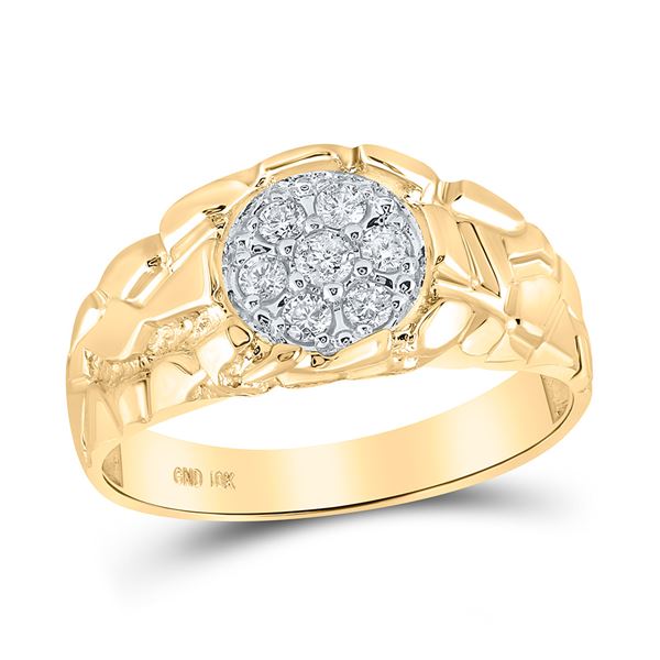 Round Diamond Cluster Nugget Band Ring 1/4 Cttw 10KT Yellow Gold