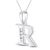 Image 2 : Round Diamond R Initial Letter Pendant 1/20 Cttw 10KT White Gold
