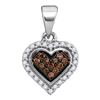 Image 1 : Round Brown Diamond Heart Cluster Pendant 1/8 Cttw 10KT White Gold