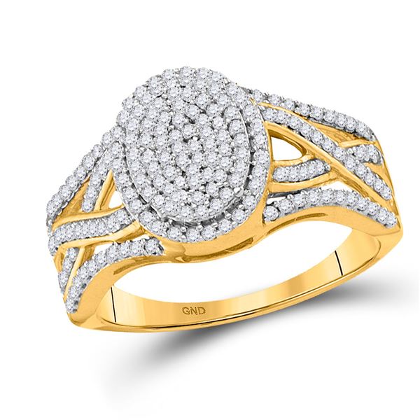 Round Diamond Oval Cluster Twist Ring 1/2 Cttw 10KT Yellow Gold