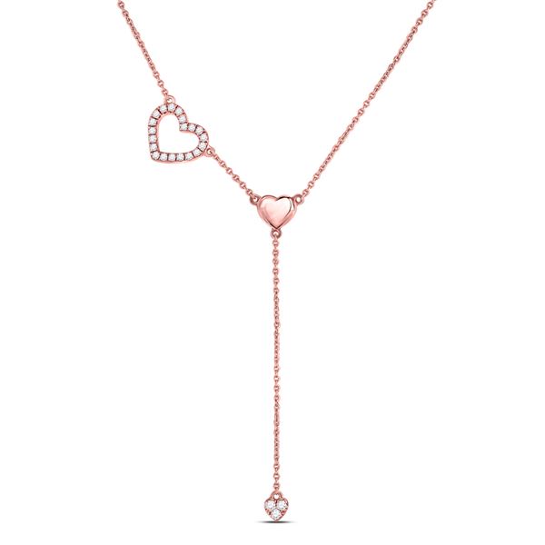 Round Diamond Heart Drop Pendant Necklace 1/6 Cttw 14KT Rose Gold