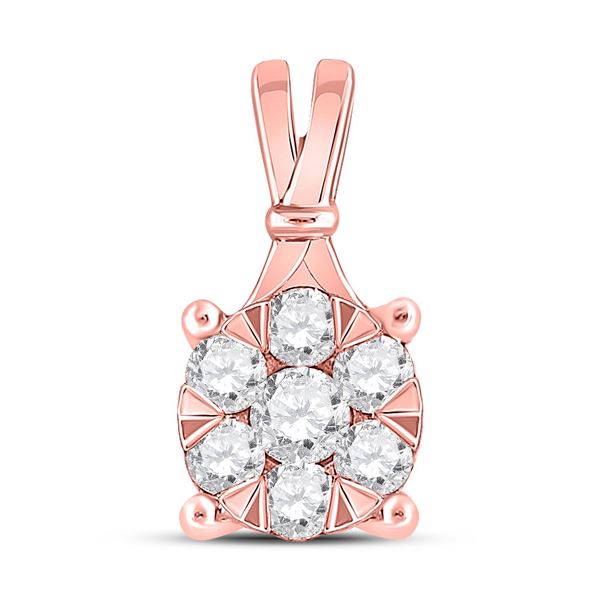 Round Diamond Flower Cluster Pendant 1/3 Cttw 14KT Rose Gold