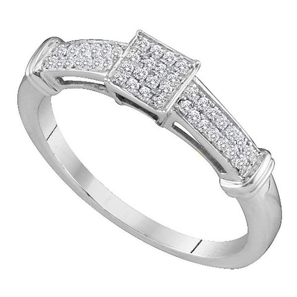 Round Diamond Square Cluster Ring 1/6 Cttw 10KT White Gold
