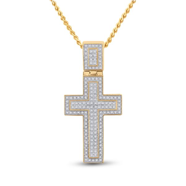 Round Diamond Cross Charm Pendant 1/2 Cttw 10KT Yellow Gold