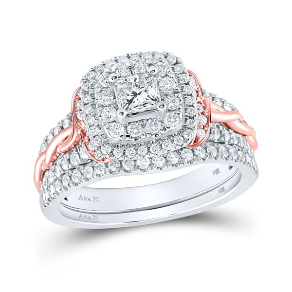 Bridal Wedding Ring Band Set 1 Cttw 14KT Two-tone Gold
