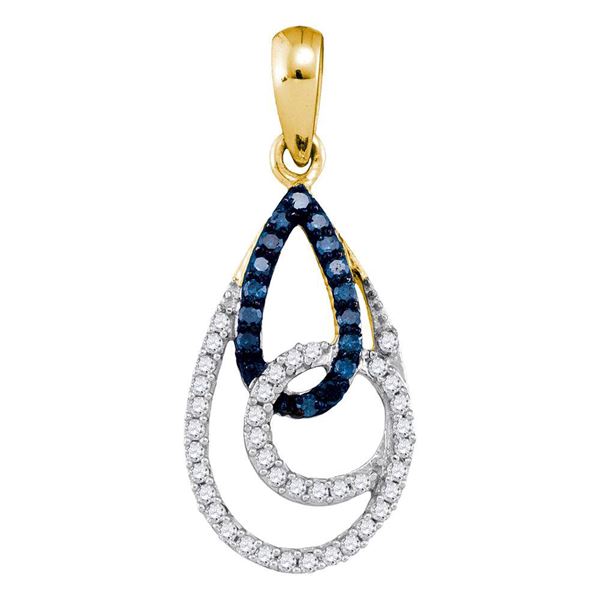 Round Blue Color Enhanced Diamond Teardrop Pendant 1/3 Cttw 10KT Yellow Gold