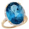 Image 1 : 13.71 CTW London Blue Topaz & Diamond Ring 14K Yellow Gold - REF-63M5K