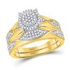 Image 2 : Diamond Cluster Matching Wedding Set 1/2 Cttw 10KT Yellow Gold