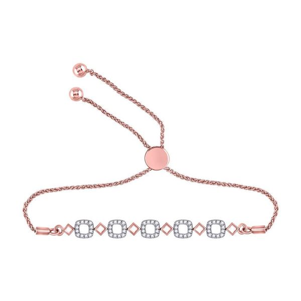 Round Diamond Linked Squares Bolo Bracelet 1/4 Cttw 10KT Rose Gold