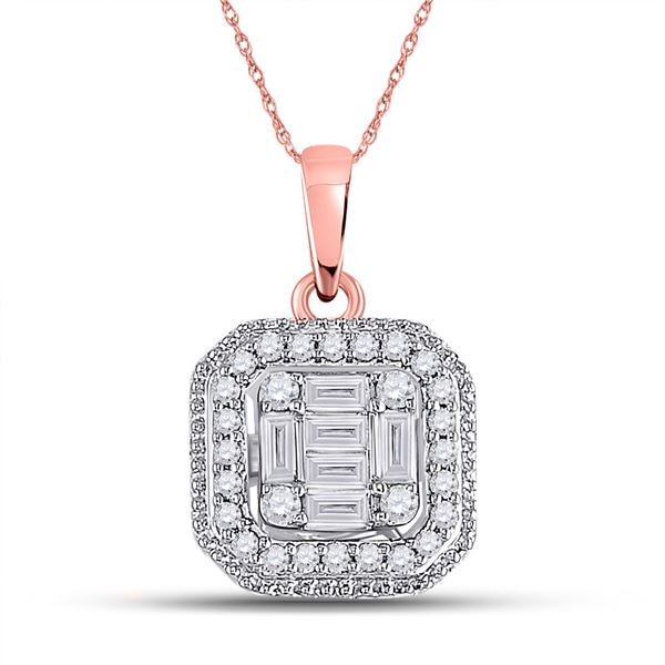 Baguette Diamond Cushion Cluster Pendant 1/4 Cttw 14KT Rose Gold