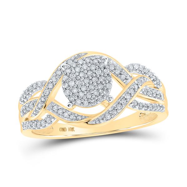Round Diamond Circle Cluster Twist Ring 1/4 Cttw 10KT Yellow Gold