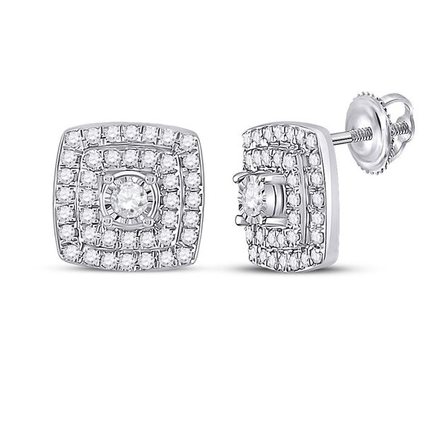 Round Diamond Square Earrings 1/4 Cttw 10KT White Gold