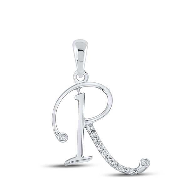 Round Diamond R Initial Letter Pendant 1/12 Cttw 10KT White Gold