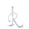 Image 1 : Round Diamond R Initial Letter Pendant 1/12 Cttw 10KT White Gold