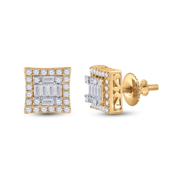 Baguette Diamond Square Earrings 1/2 Cttw 14KT Yellow Gold