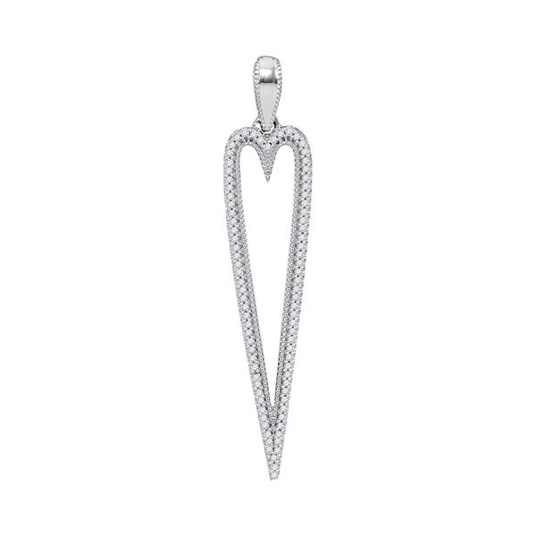 Round Diamond Narrow Heart Outline Pendant 1/5 Cttw 10KT White Gold