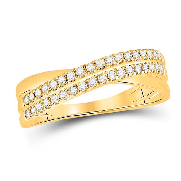 Round Diamond Crossover Band Ring 1/5 Cttw 14KT Yellow Gold