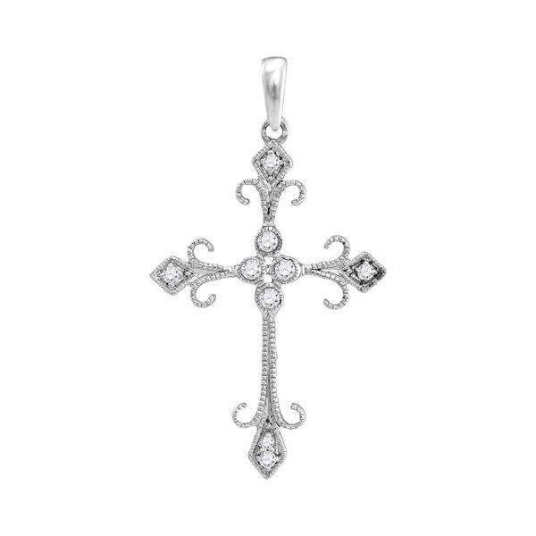 Round Diamond Cross Pendant 1/10 Cttw 10KT White Gold