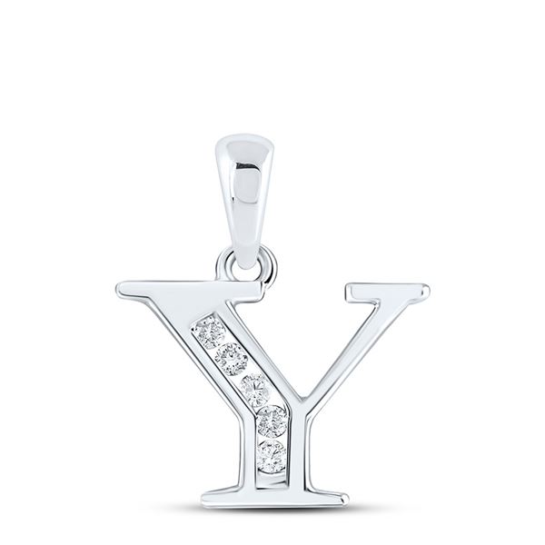 Round Diamond Y Initial Letter Pendant 1/20 Cttw 10KT White Gold