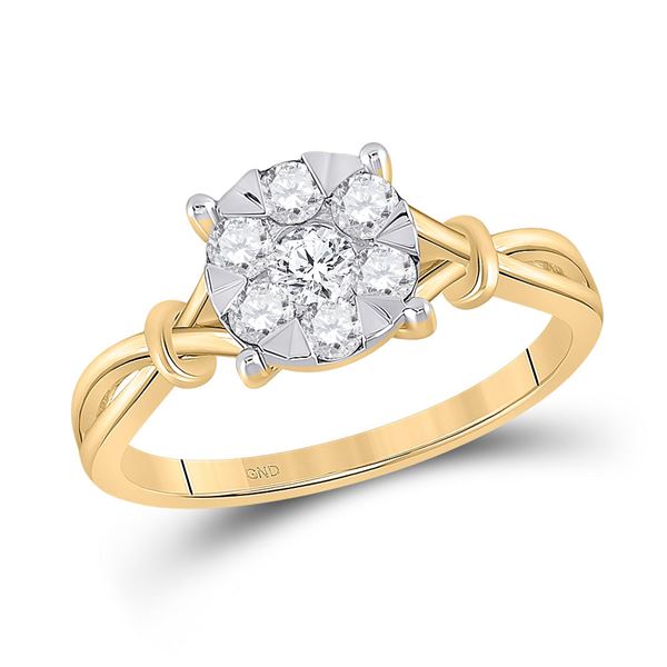 Round Diamond Flower Cluster Ring 1/2 Cttw 10KT Yellow Gold