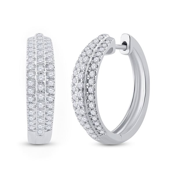 Round Diamond Hoop Earrings 1 Cttw 10KT White Gold