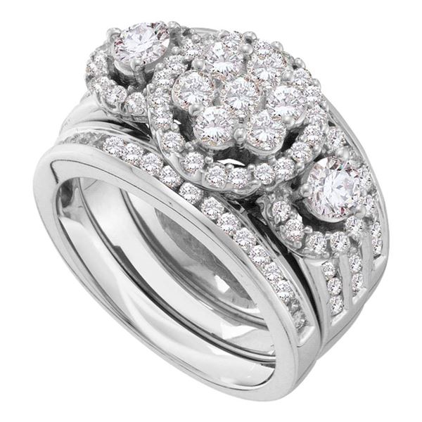Diamond 3-Piece Bridal Wedding Ring Band Set 2 Cttw 14KT White Gold