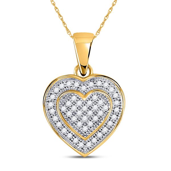 Round Diamond Layered Heart Cluster Pendant 1/6 Cttw 10KT Yellow Gold