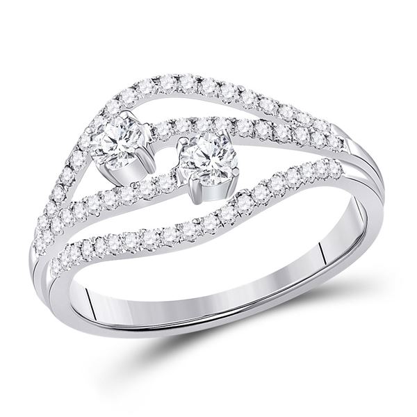 Diamond 2-stone Bridal Wedding Engagement Ring 1/2 Cttw 14KT White Gold