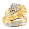 Image 1 : Diamond Cluster Matching Wedding Set 1/3 Cttw 10KT Yellow Gold