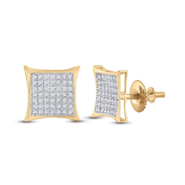 Round Diamond Kite Square Earrings 1/3 Cttw 10KT Yellow Gold
