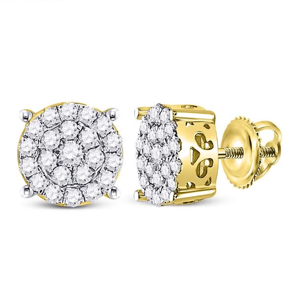 Round Diamond Cluster Earrings 1/2 Cttw 10KT Yellow Gold