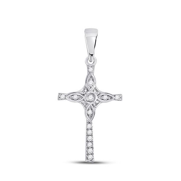 Round Diamond Faith Cross Pendant 1/12 Cttw 10KT White Gold